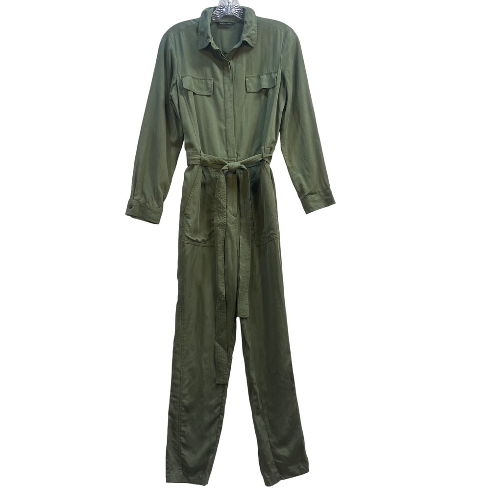 Banana Republic Womens Olive Green Utility Long Sleeve Belted Jumpsuit Size 4